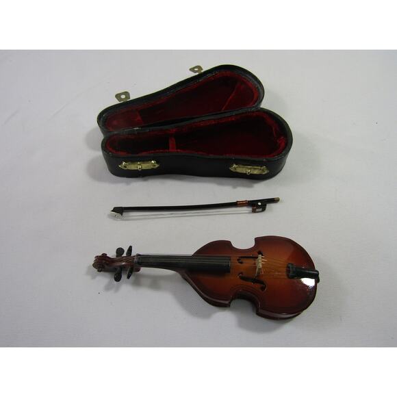 Miniature Brown Play Collectible Cello 5" with Case VTG Instrument - Picture 3 of 10